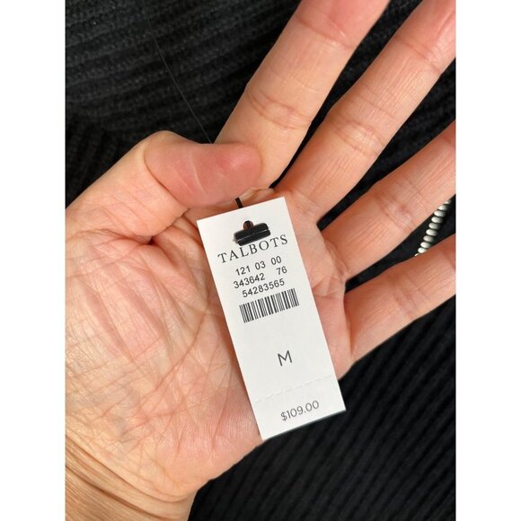 TALBOTS Split Neck Cotton Blend Sweater BLACK so M - Picture 4 of 8